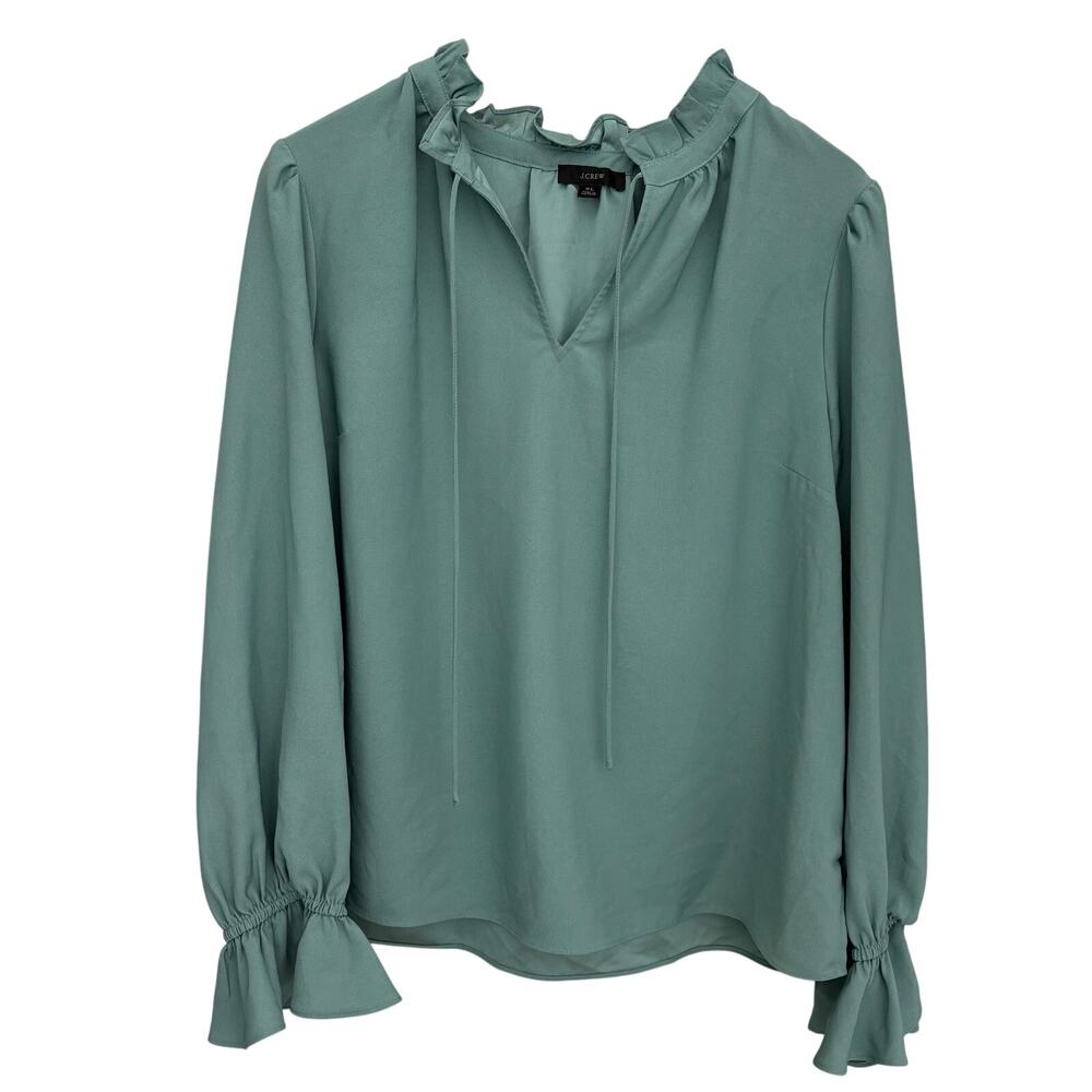 J. Crew Long Sleeve Ruffle Blouse Size XL Blue - Picture 2 of 8